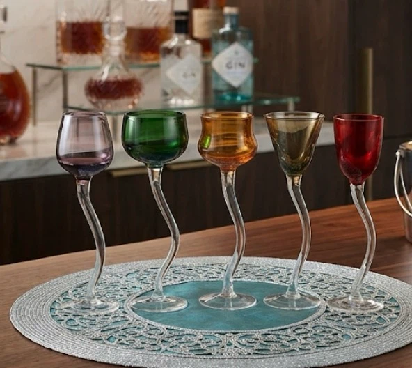 Vintage 1970s Multicolored Long Swirl Stem Liqueur Glasses – Set - photo 2
