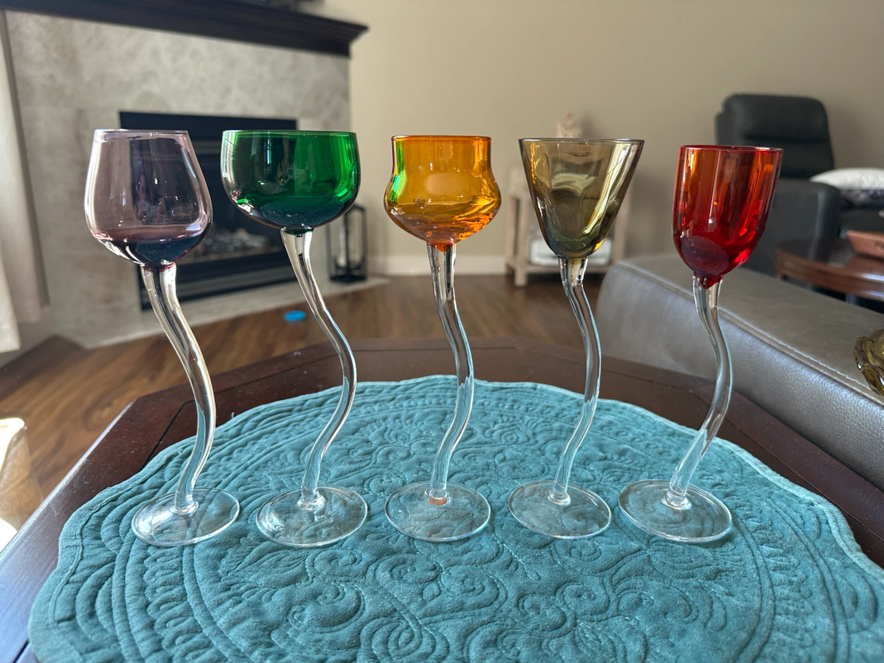 Vintage 1970s Multicolored Long Swirl Stem Liqueur Glasses – Set - photo 3