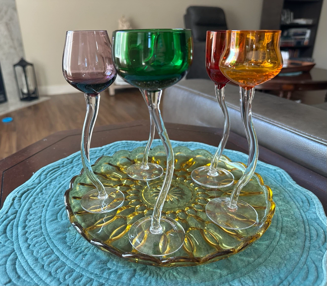 Vintage 1970s Multicolored Long Swirl Stem Liqueur Glasses – Set - photo 4