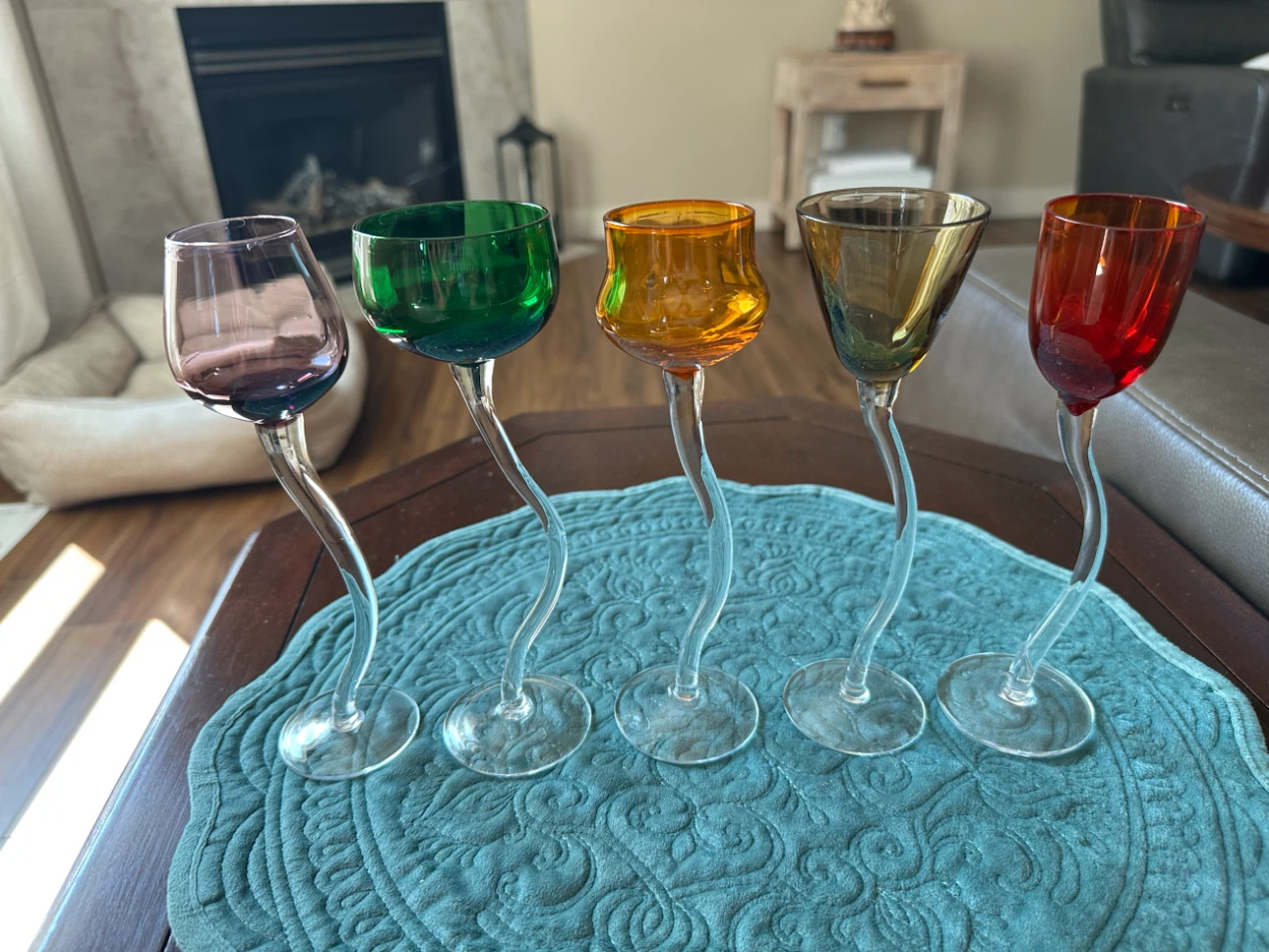 Vintage 1970s Multicolored Long Swirl Stem Liqueur Glasses – Set - photo 5