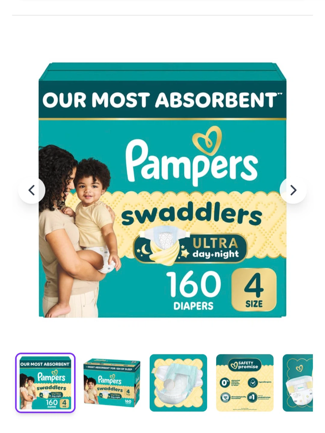 Pampers Swaddlers Diapers Size 4, 160 Count $40