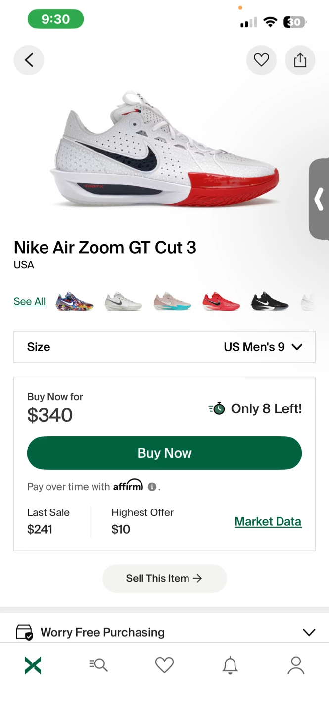 Nike Air Zoom GT Cut 3 US Men's 9 USA colorway