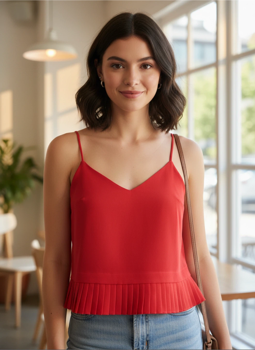 French Connection Red Pleated Cami Top