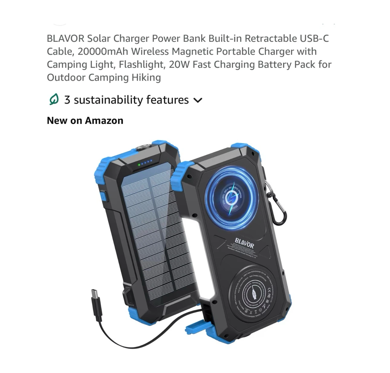 Brand new Solar Charger Power Bank Built-in Retractable
