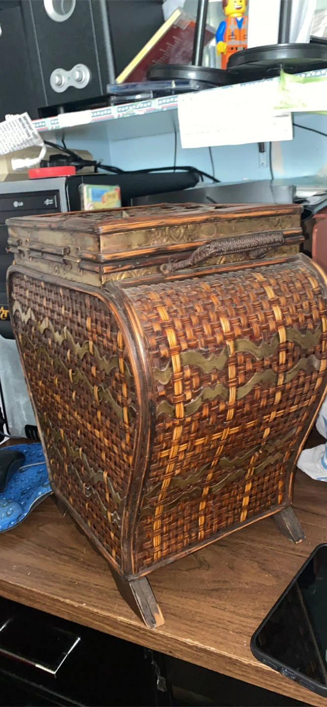 Decorative Woven Storage Box with Metal Accents