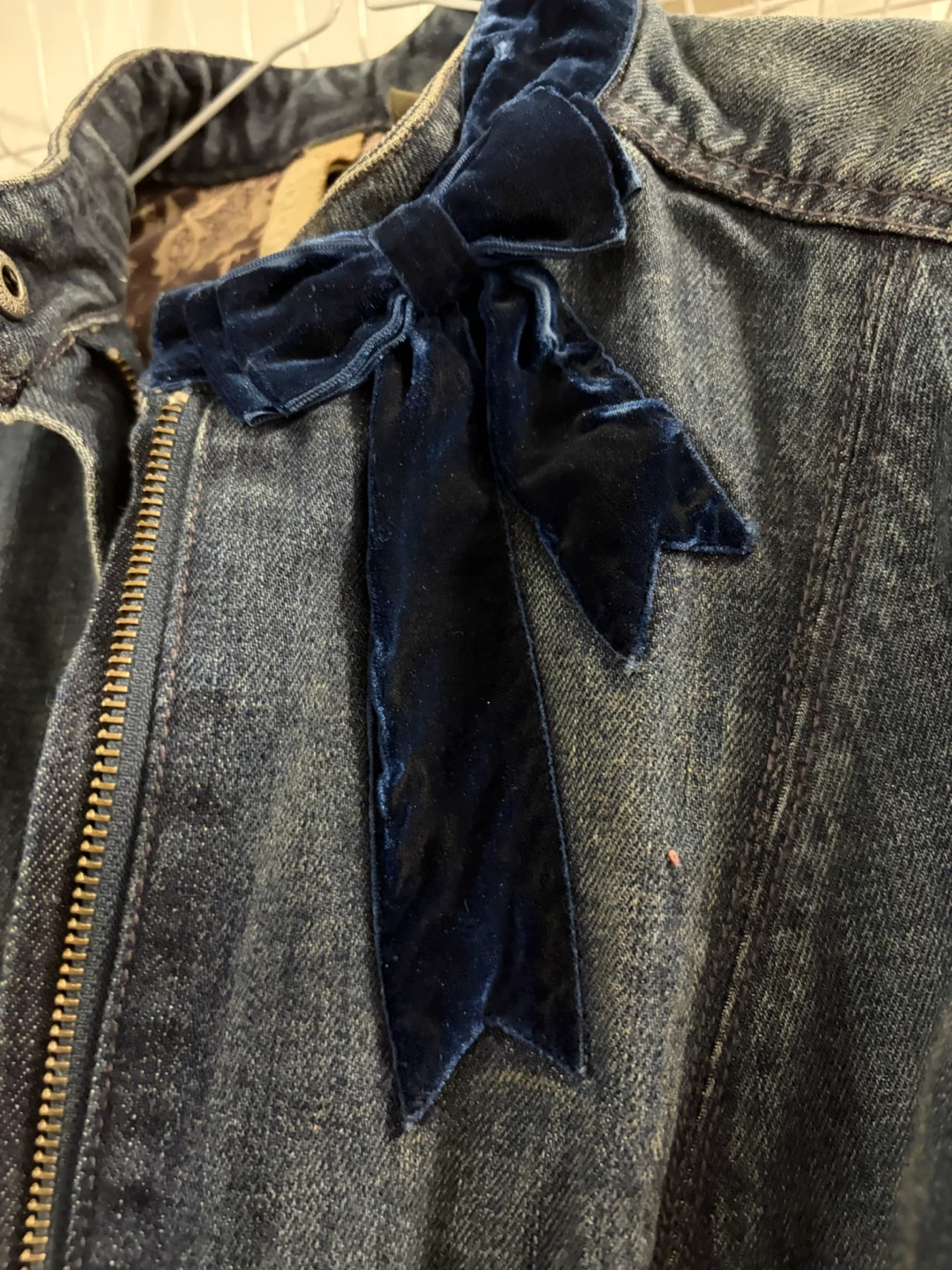 Denim Jacket with Blue Velvet Bow Accent - photo 2