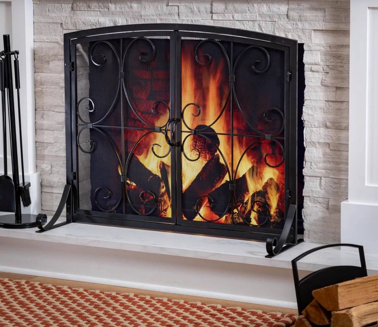 Black Wrought Iron Fireplace Screen