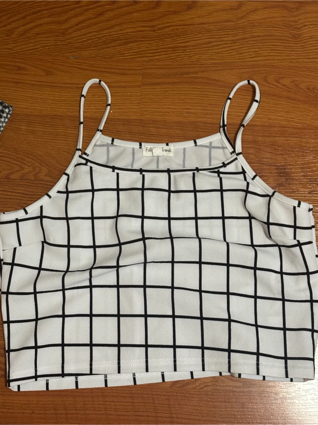 White Grid Spaghetti Strap Crop Top