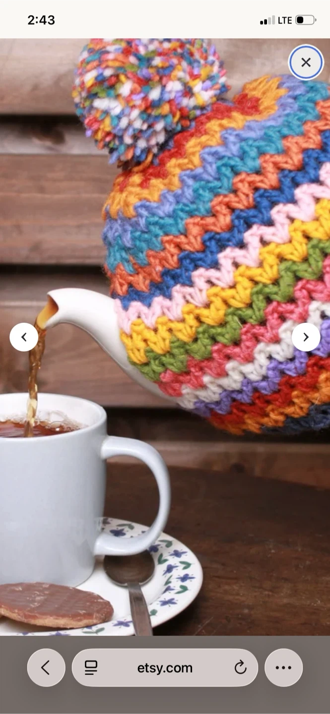 Hand-Knit Beanie with Flowers for covering tea pot