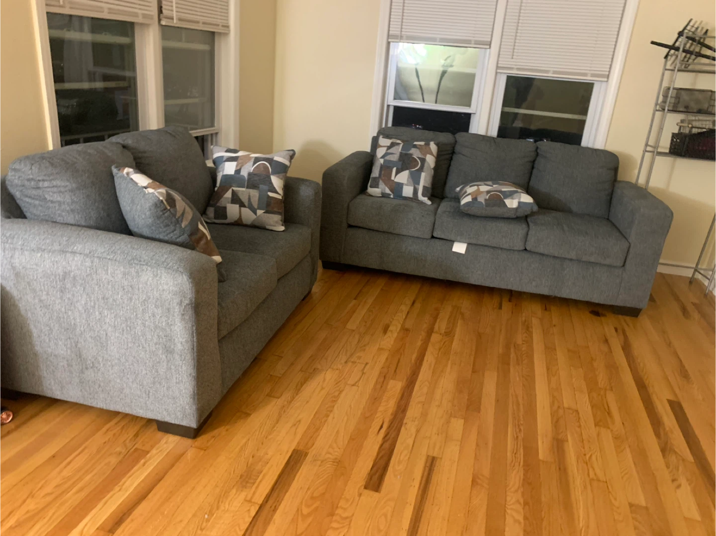 Gray Fabric Loveseat and Sofa