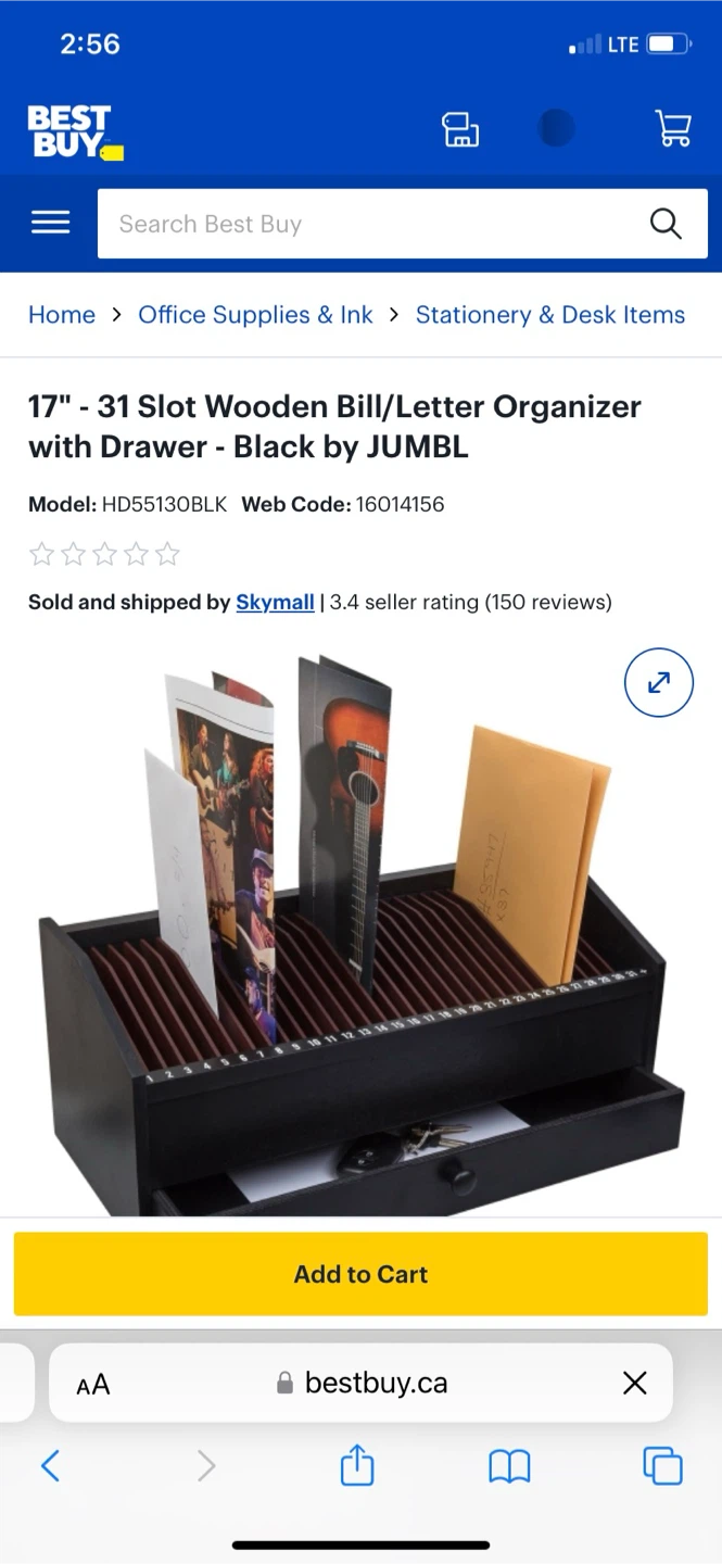 31 Slot Wooden Bill/Letter Organizer with Drawer - Black - photo 3