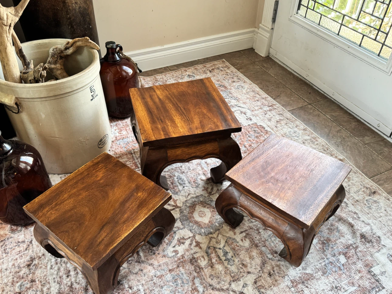Vintage Thai Small Table Heavy Plinth Wood Stand