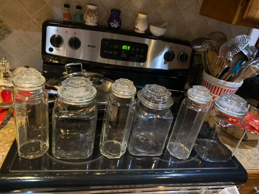 Set of 6 Glass Vintage Canisters with Lids