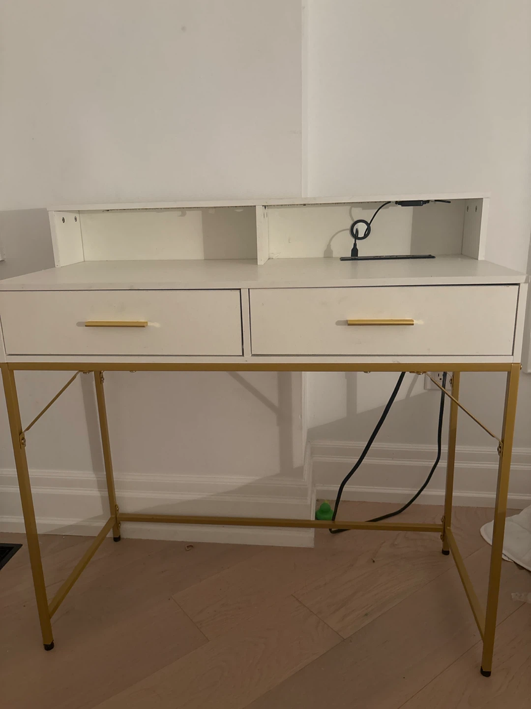 White Desk with Gold Legs and LED Lights