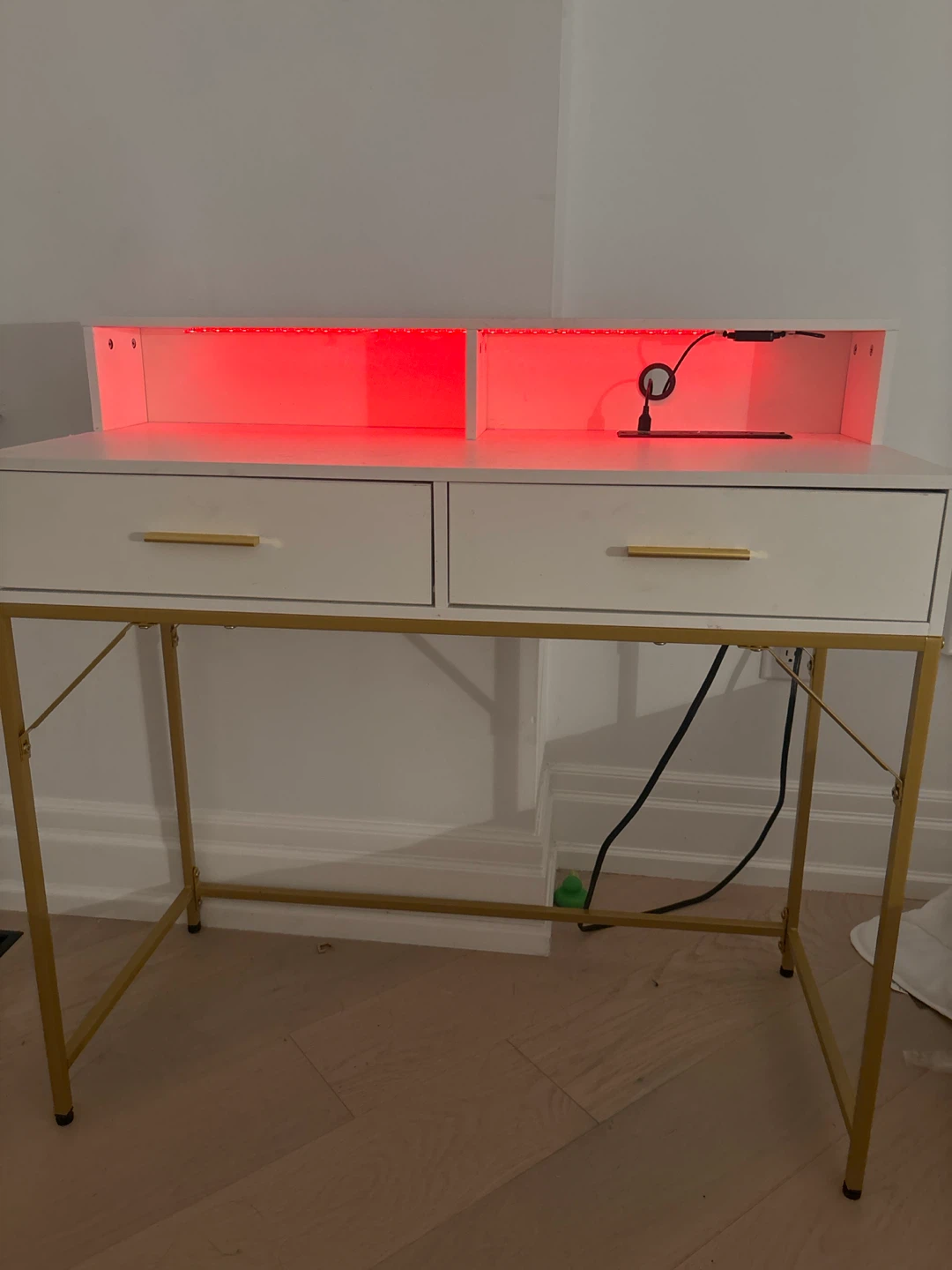 White Desk with Gold Legs and LED Lights - photo 2