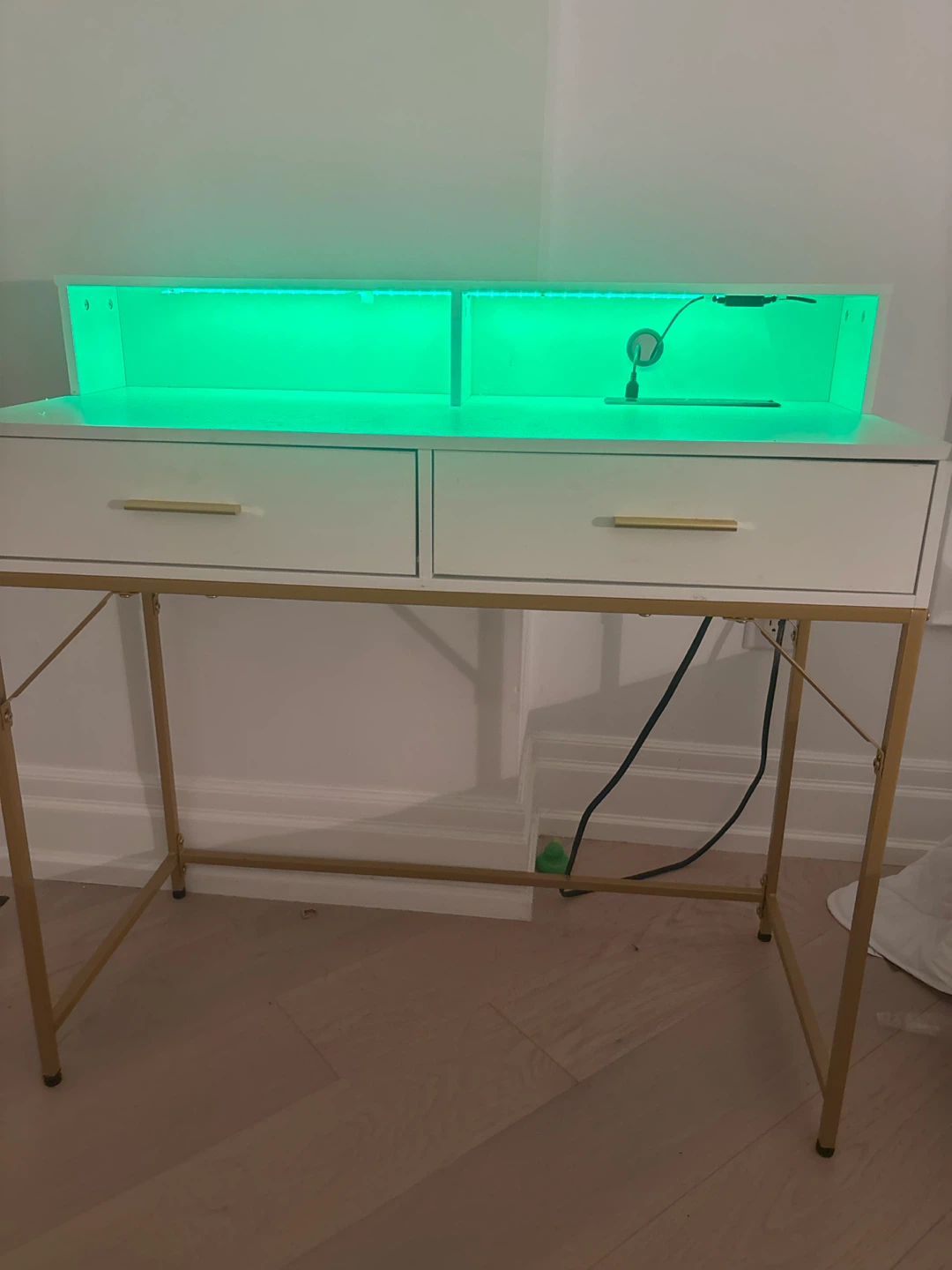 White Desk with Gold Legs and LED Lights - photo 3