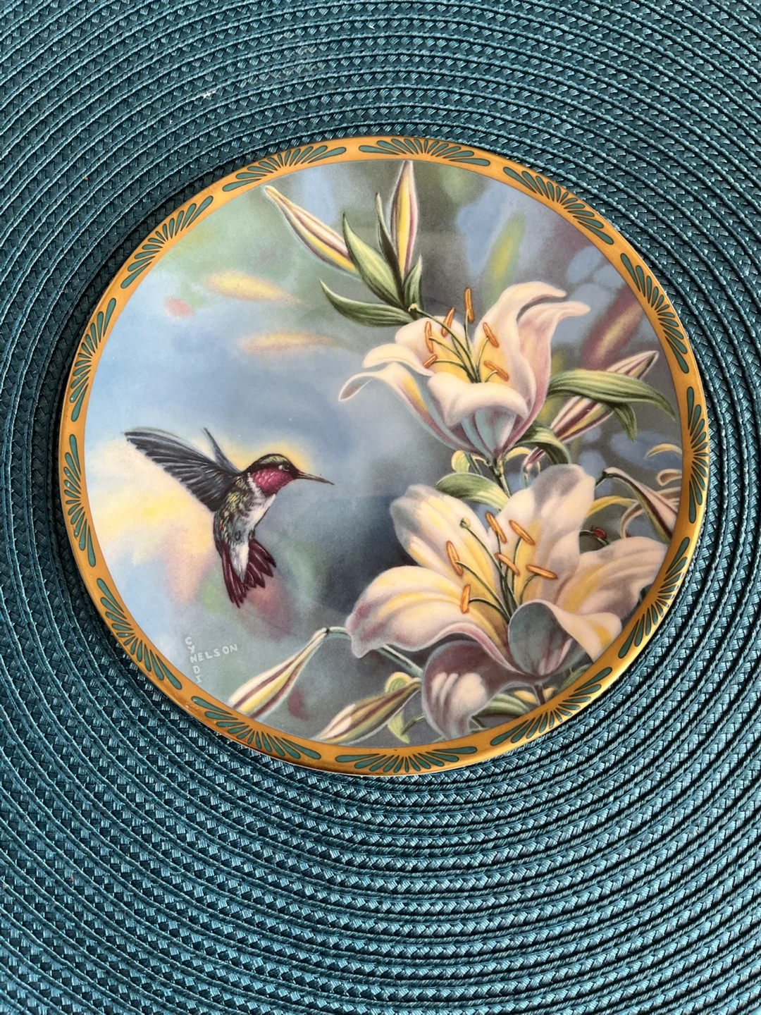 Vintage Collector’s Plate- Pickard Hummingbird/ Lilies, 1989