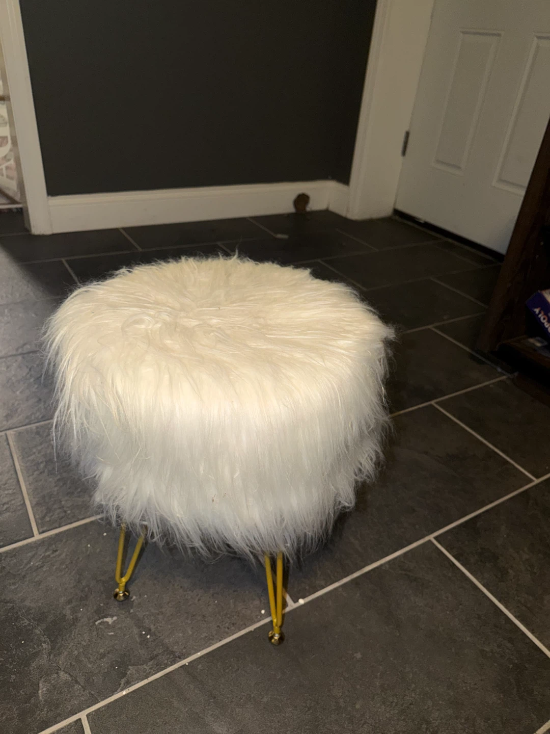 White Faux Fur Ottoman Stool