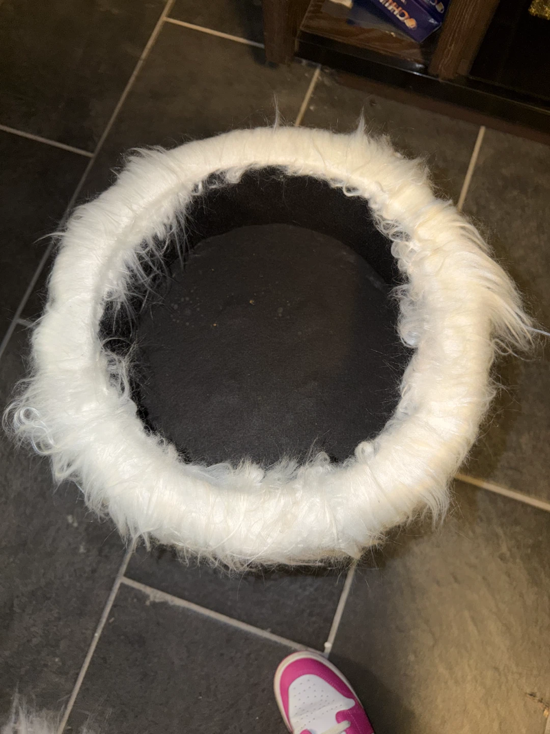 White Faux Fur Ottoman Stool - photo 2