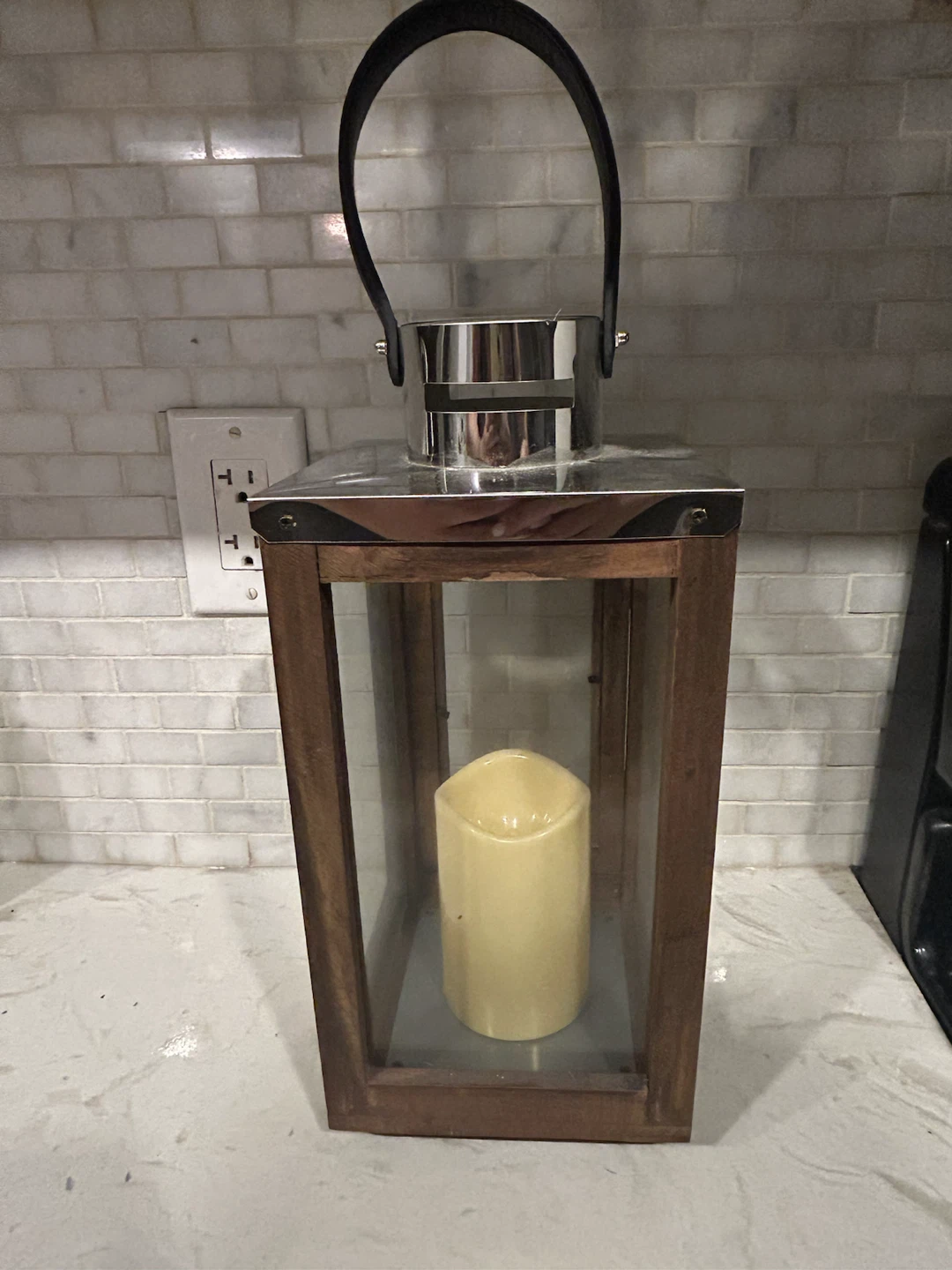 Wooden Lantern with LED Candle