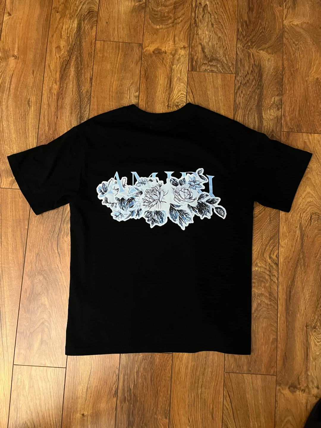 AMIRI Blue Floral Logo T-Shirt - Black