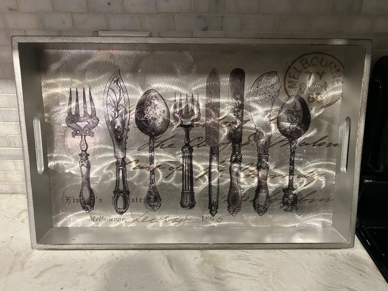 Decorative Serving Tray with Vintage Utensil Design