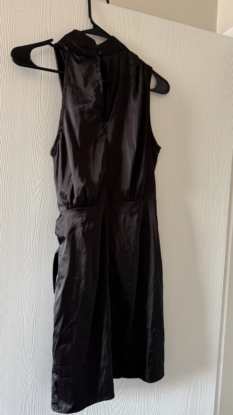Size S Black Satin Mock Neck Wrap Dress - photo 2