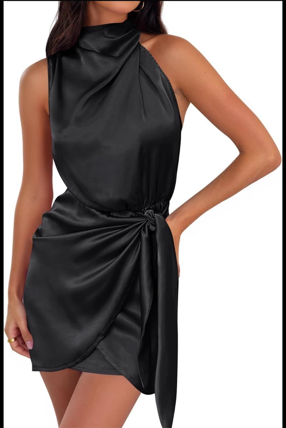 Size S Black Satin Mock Neck Wrap Dress - photo 3