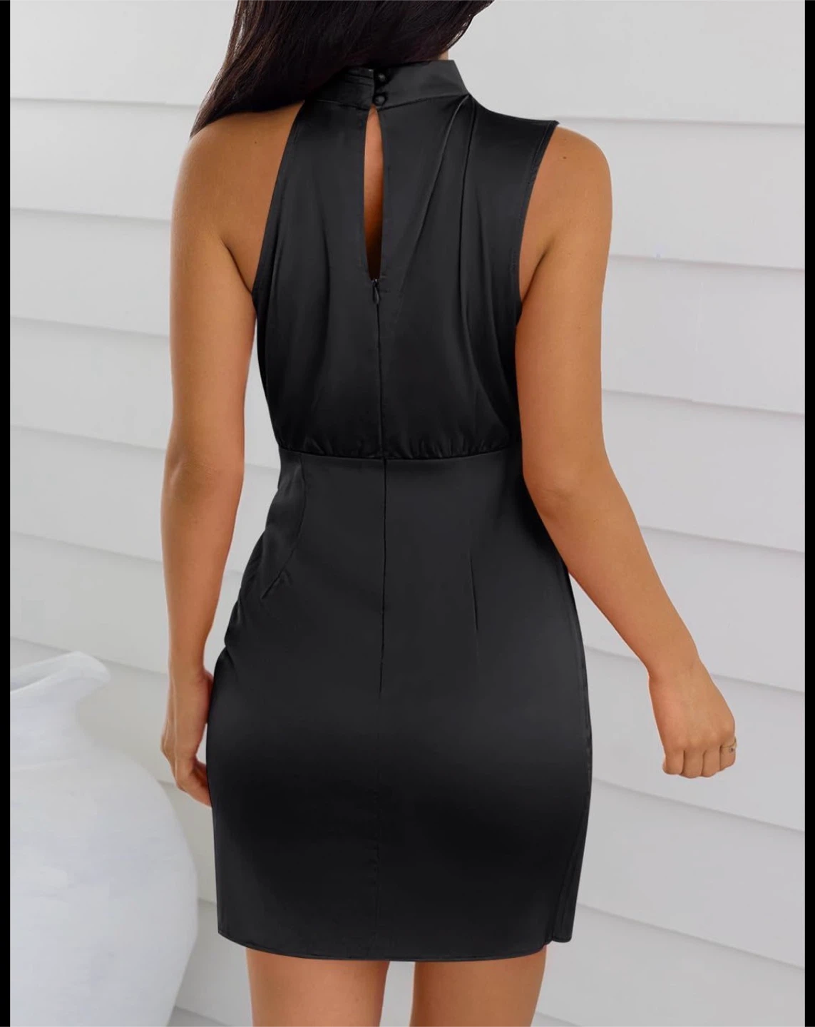 Size S Black Satin Mock Neck Wrap Dress - photo 4