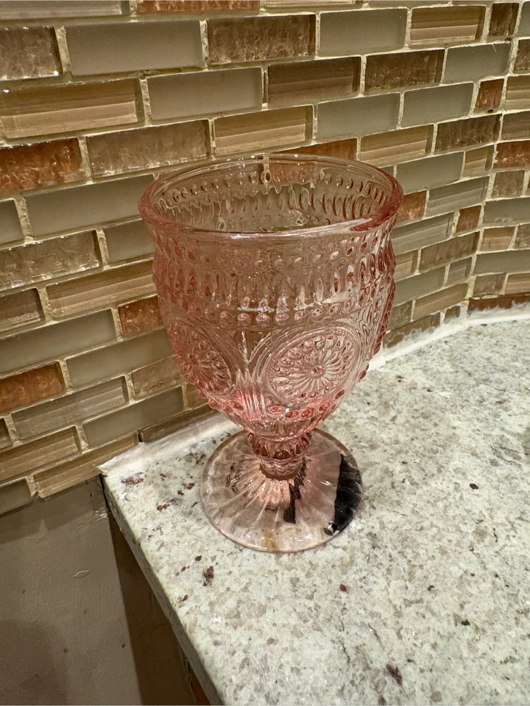 Pink Embossed Glass Goblet - photo 5