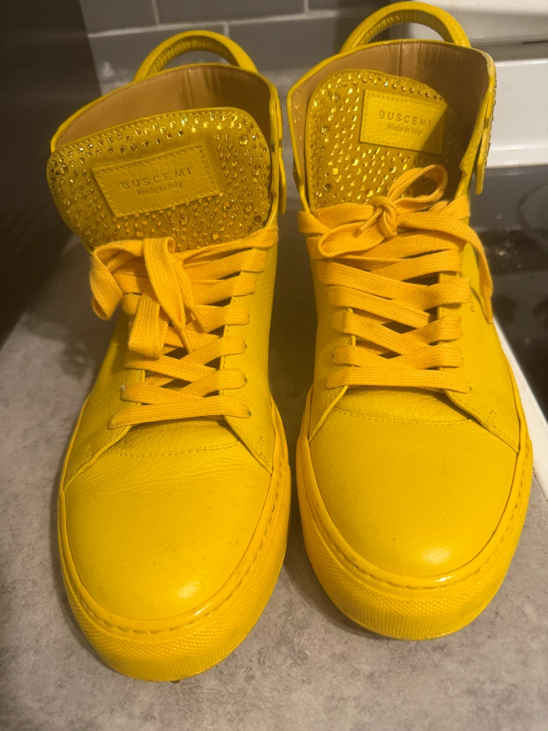Buscemi Yellow Leather High-Top Sneakers