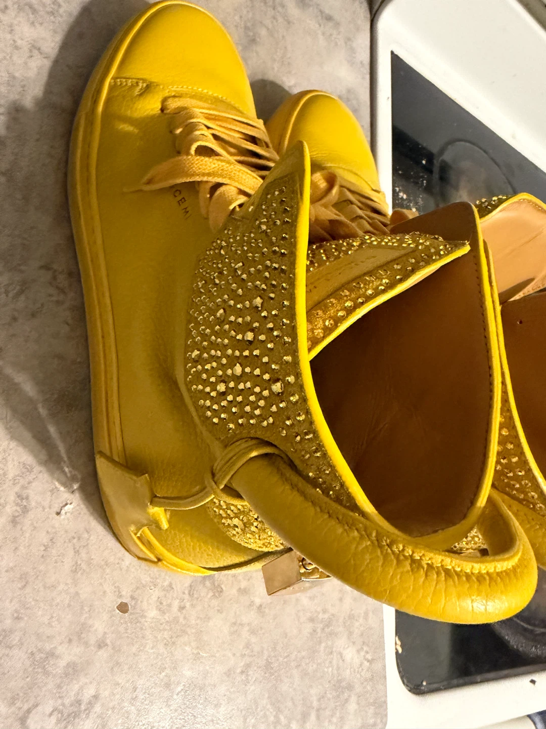 Buscemi Yellow Leather High-Top Sneakers - photo 5