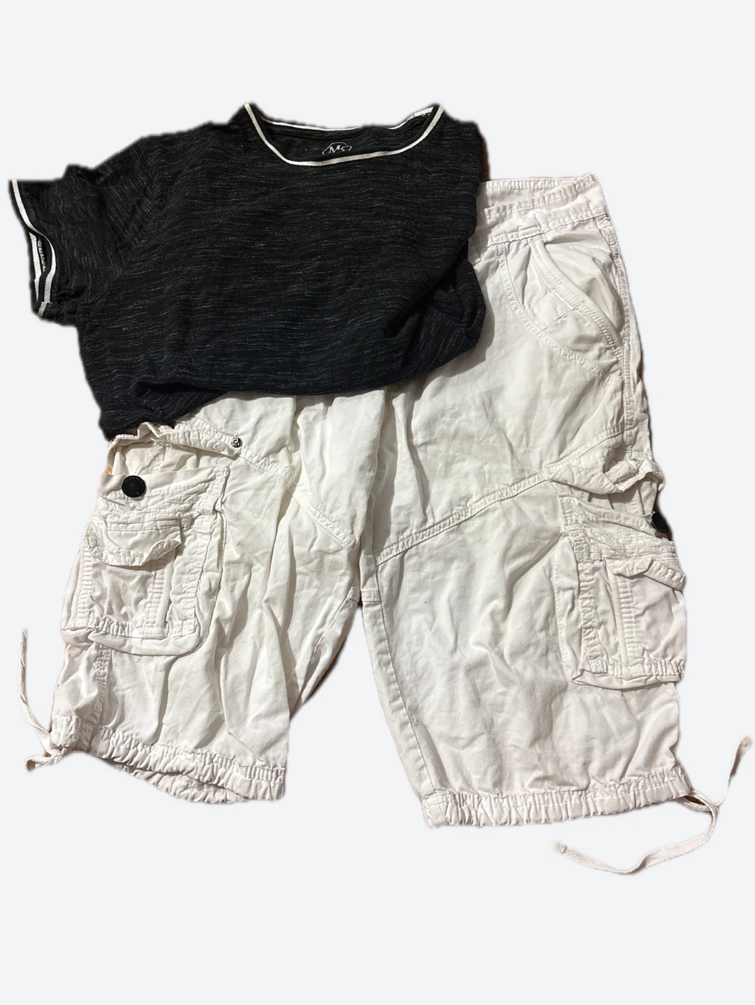 Black t-shirt and white cargo shorts set