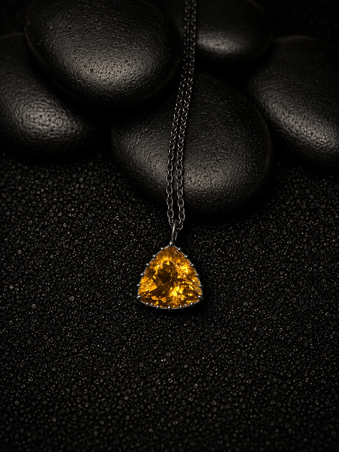 Yellow Citrine Triangle Pendant Necklace