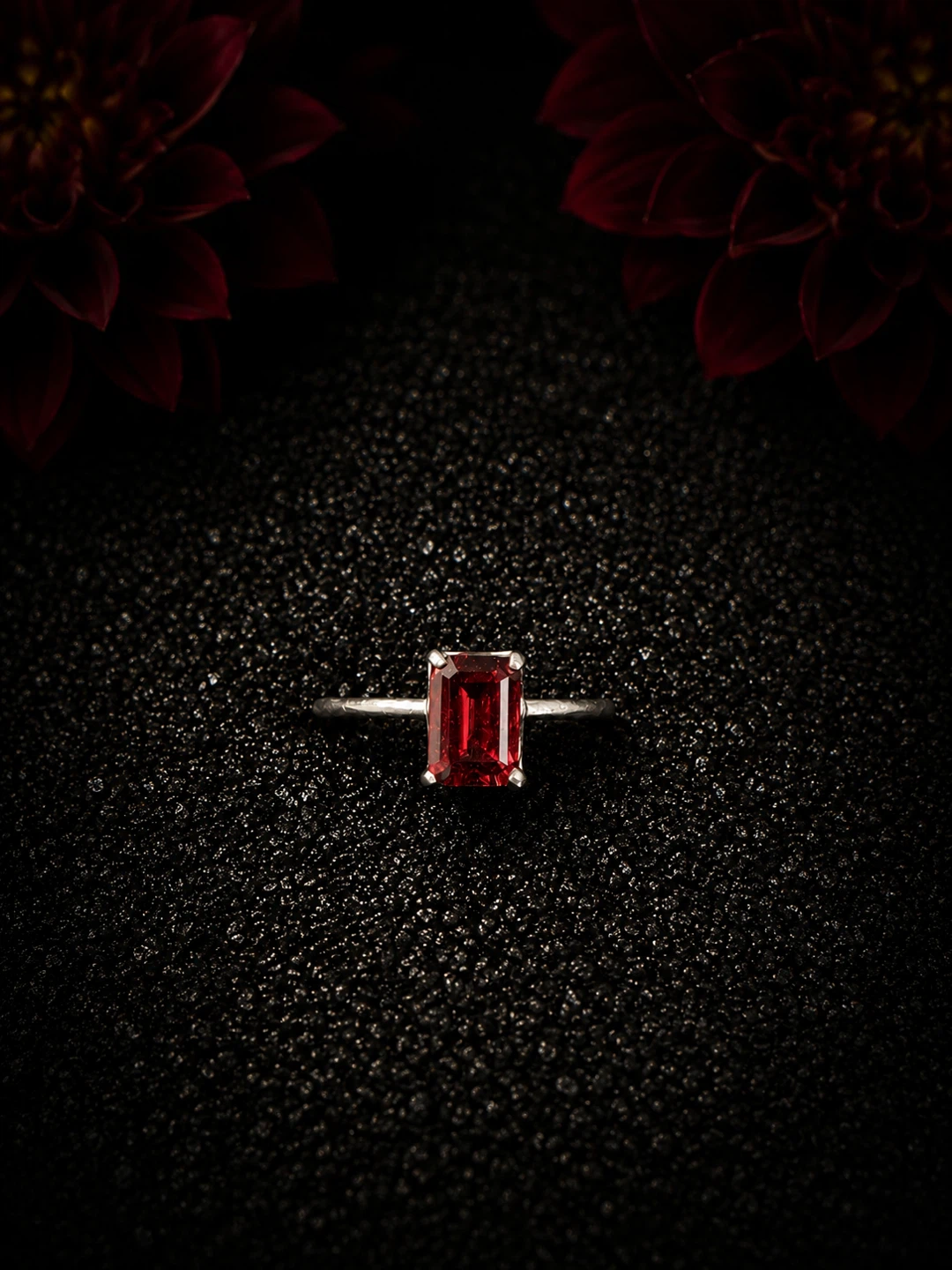 Emerald Cut Red Garnet Ring