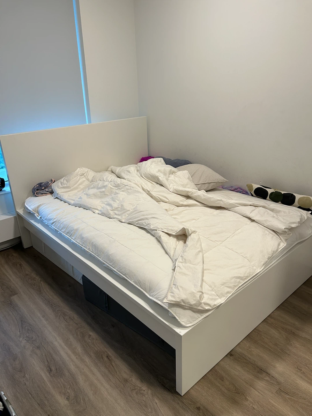 White Platform Bed Frame with Headboard & Mattress