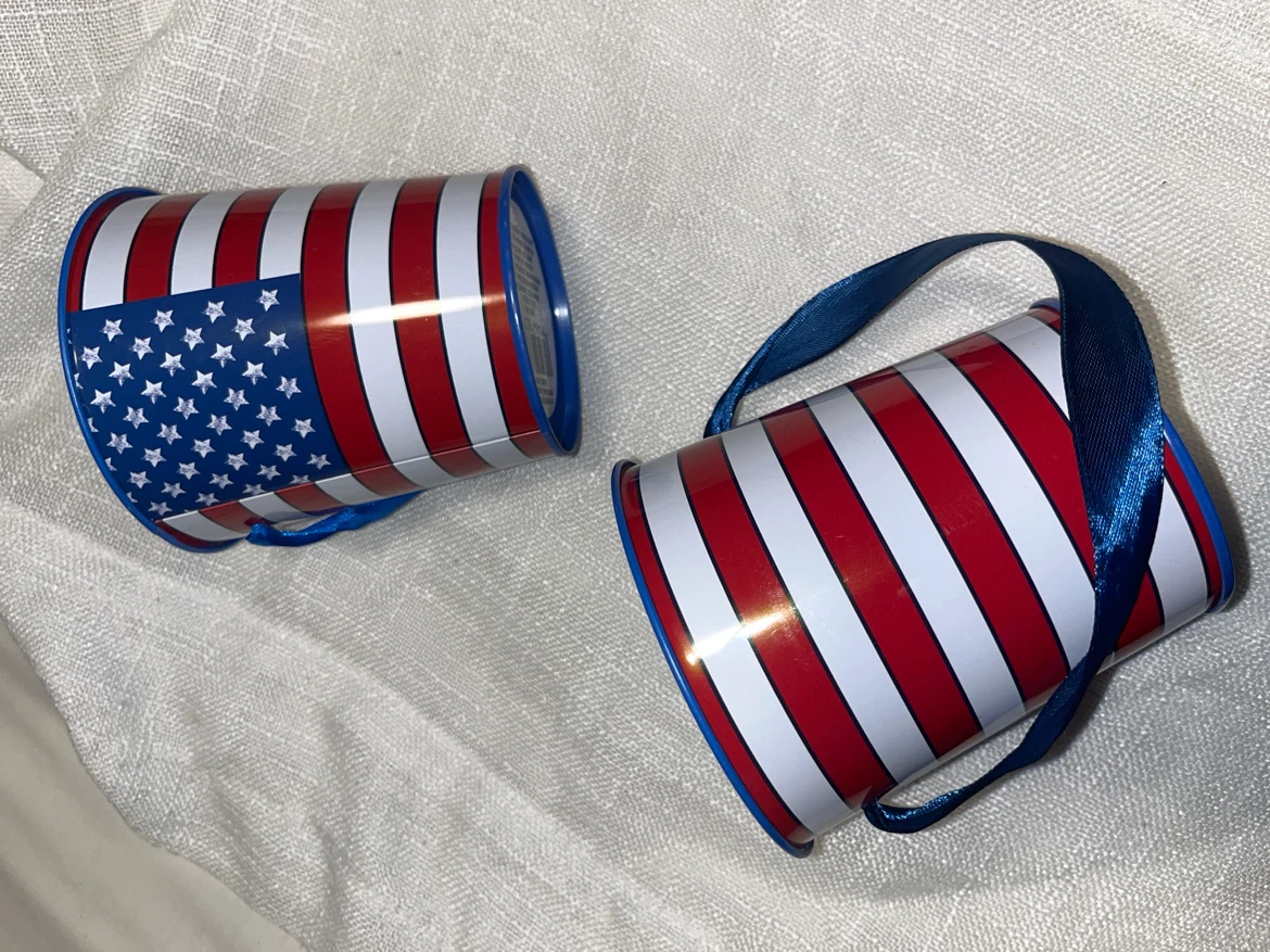 Set of 2 American Flag Small Tin Buckets with Handles - photo 2