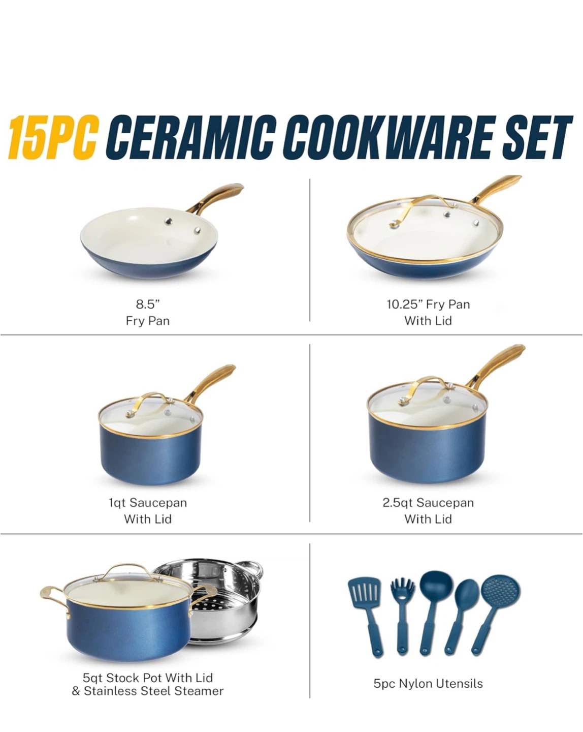 15-Piece Ceramic Cookware Set with Utensils - photo 2