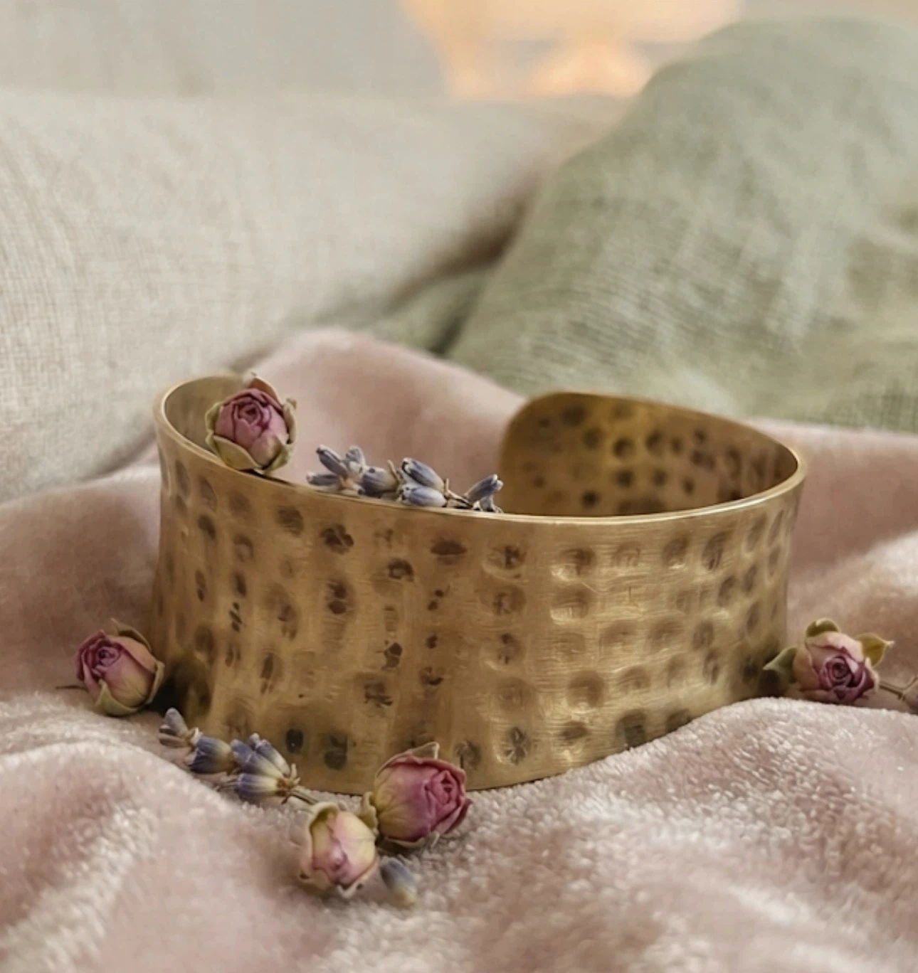 Vintage Wide Hammered Brass Cuff  Boho Statement Bracelet - photo 3