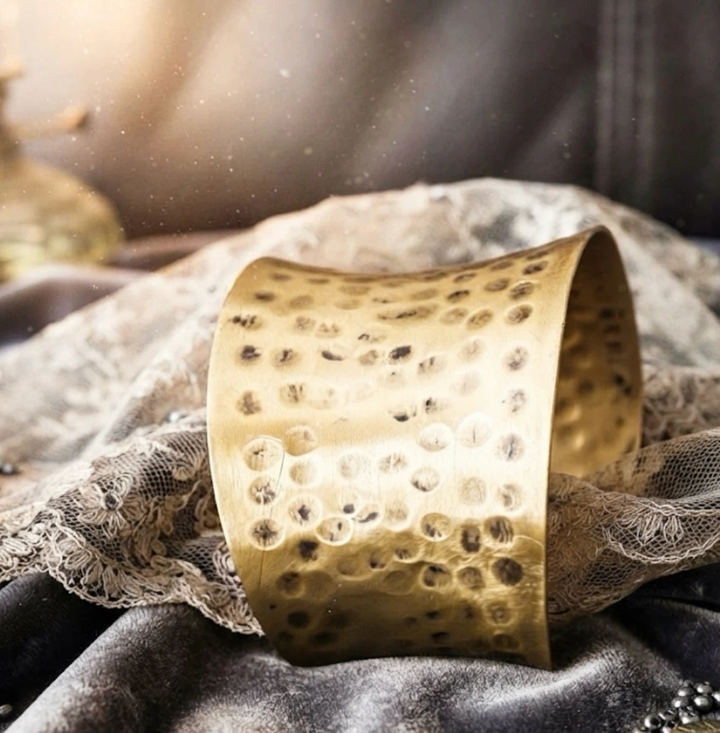 Vintage Wide Hammered Brass Cuff  Boho Statement Bracelet