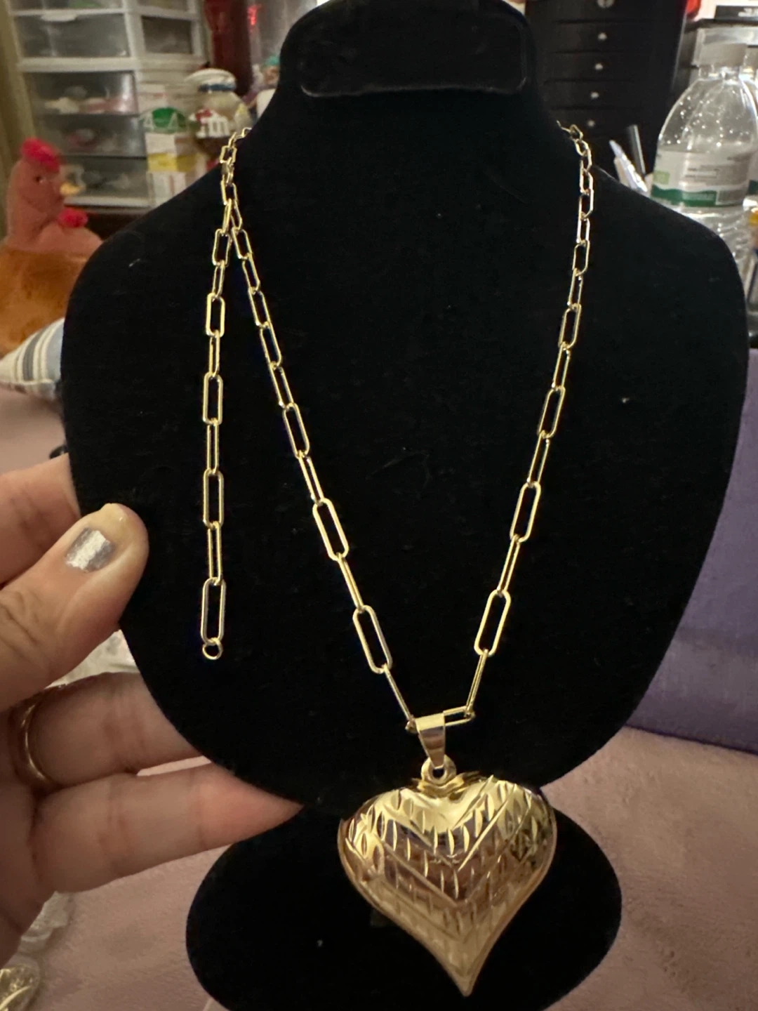 14k Gold Heart laminated Pendant Necklace - photo 3