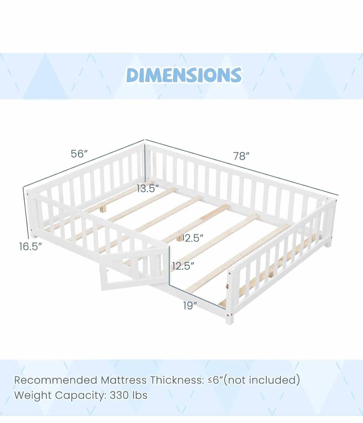 Full Size Low Floor Toddler Bed Frame with Guardrails - photo 2