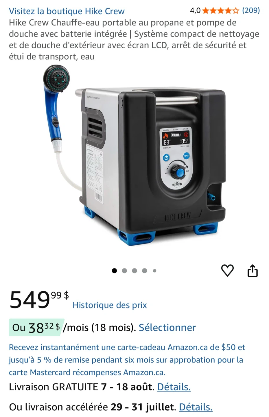 Chauffe-eau portable tout-en-un HIKE CREW avec pompe…etc