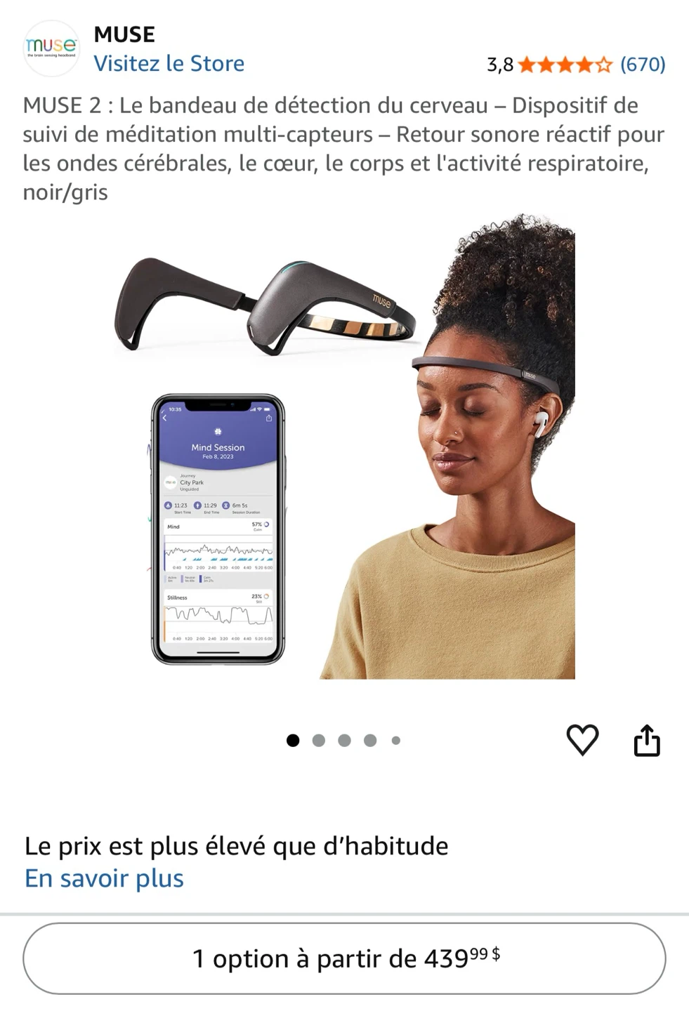 Muse 2 Bandeau de détection du cerveau noir/gris
