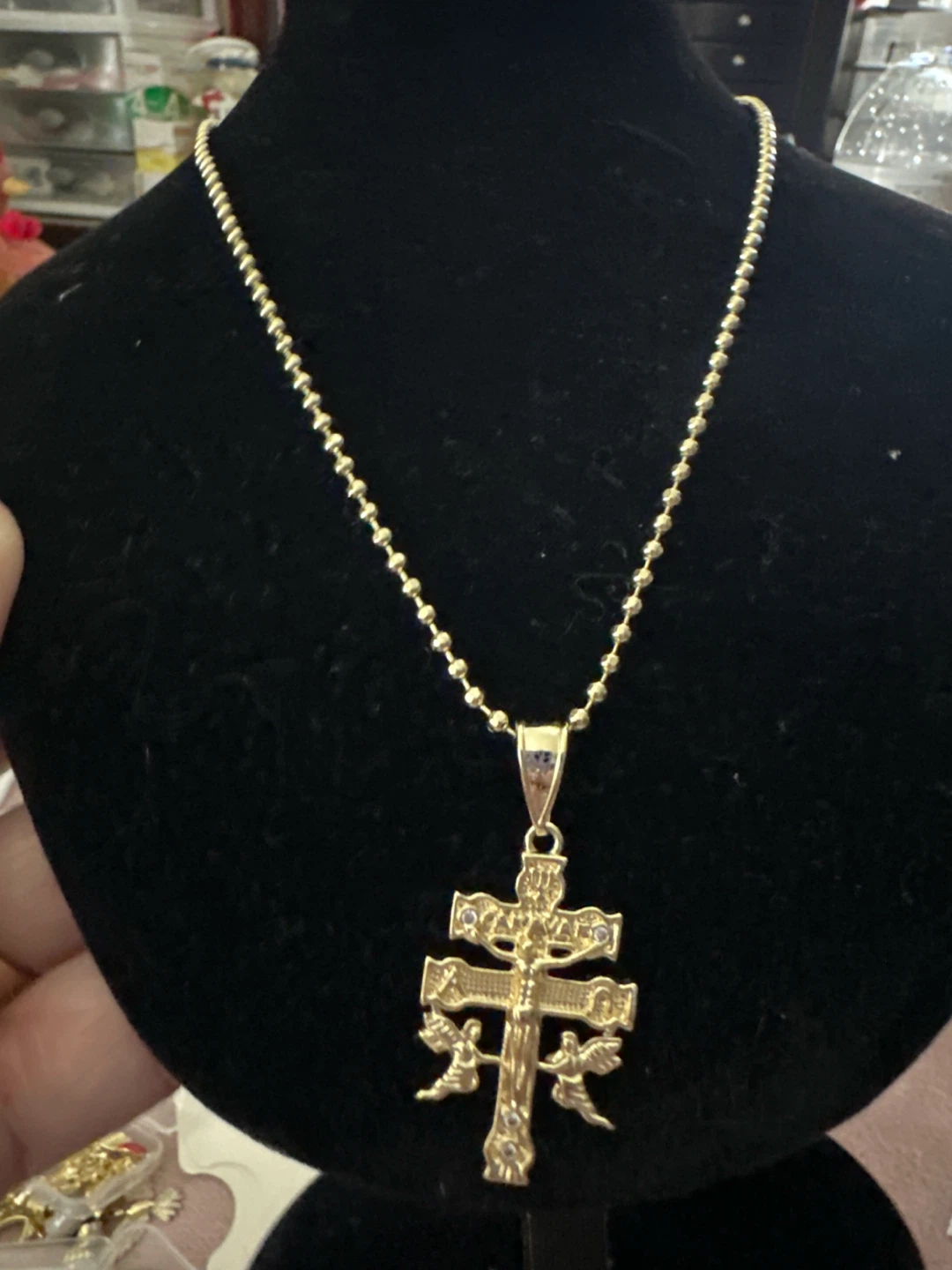14k Gold laminated Cross Pendant Necklace with Angels