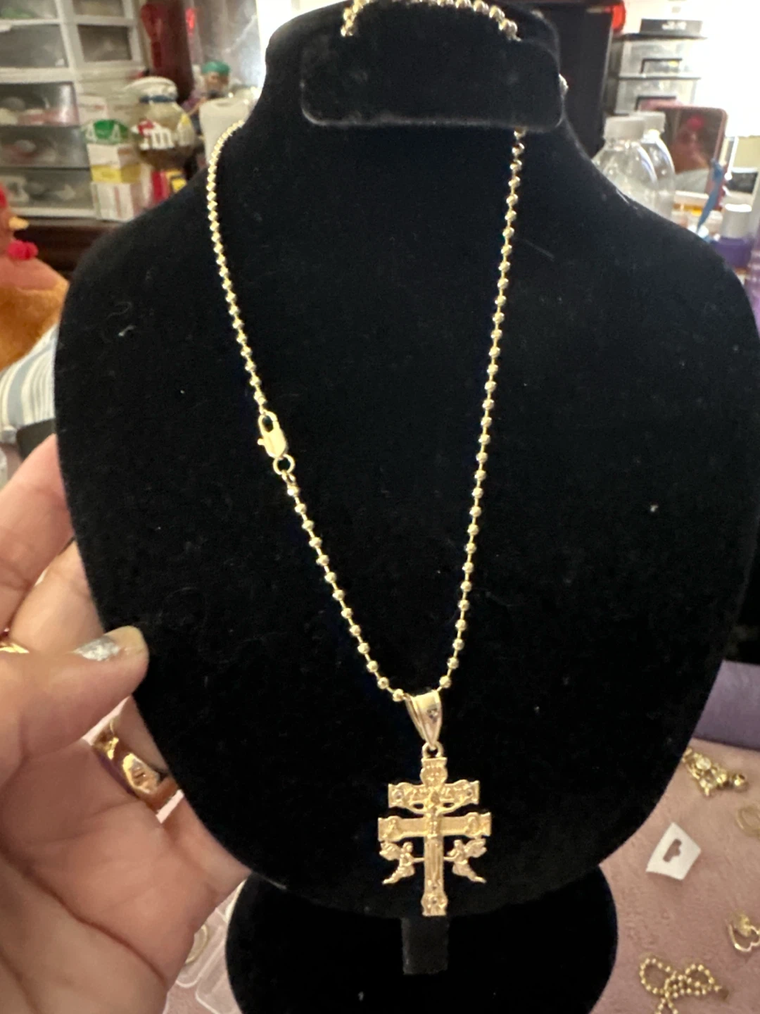 14k Gold laminated Cross Pendant Necklace with Angels - photo 3