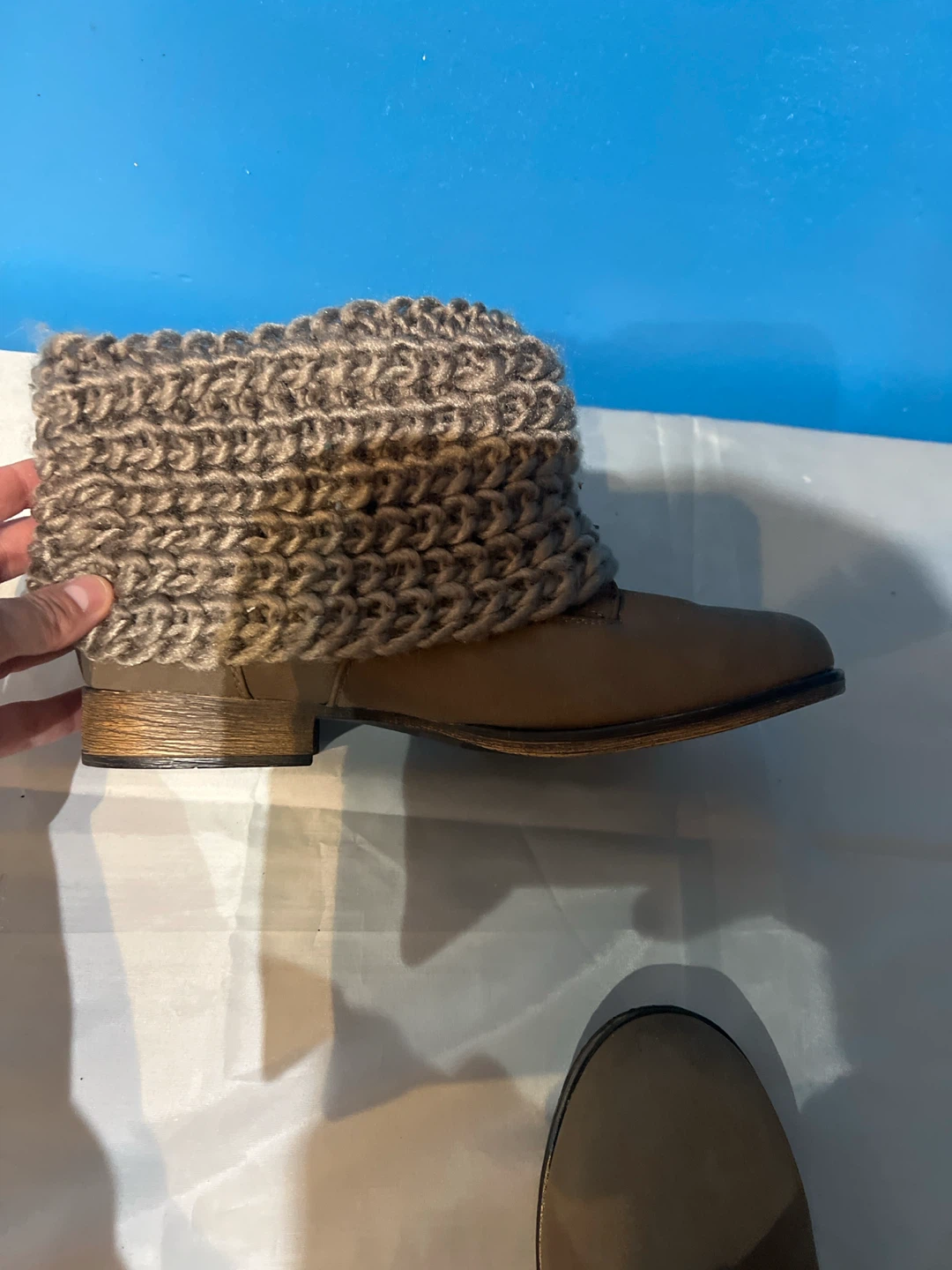 Brown Ankle Boots with Knit Collar