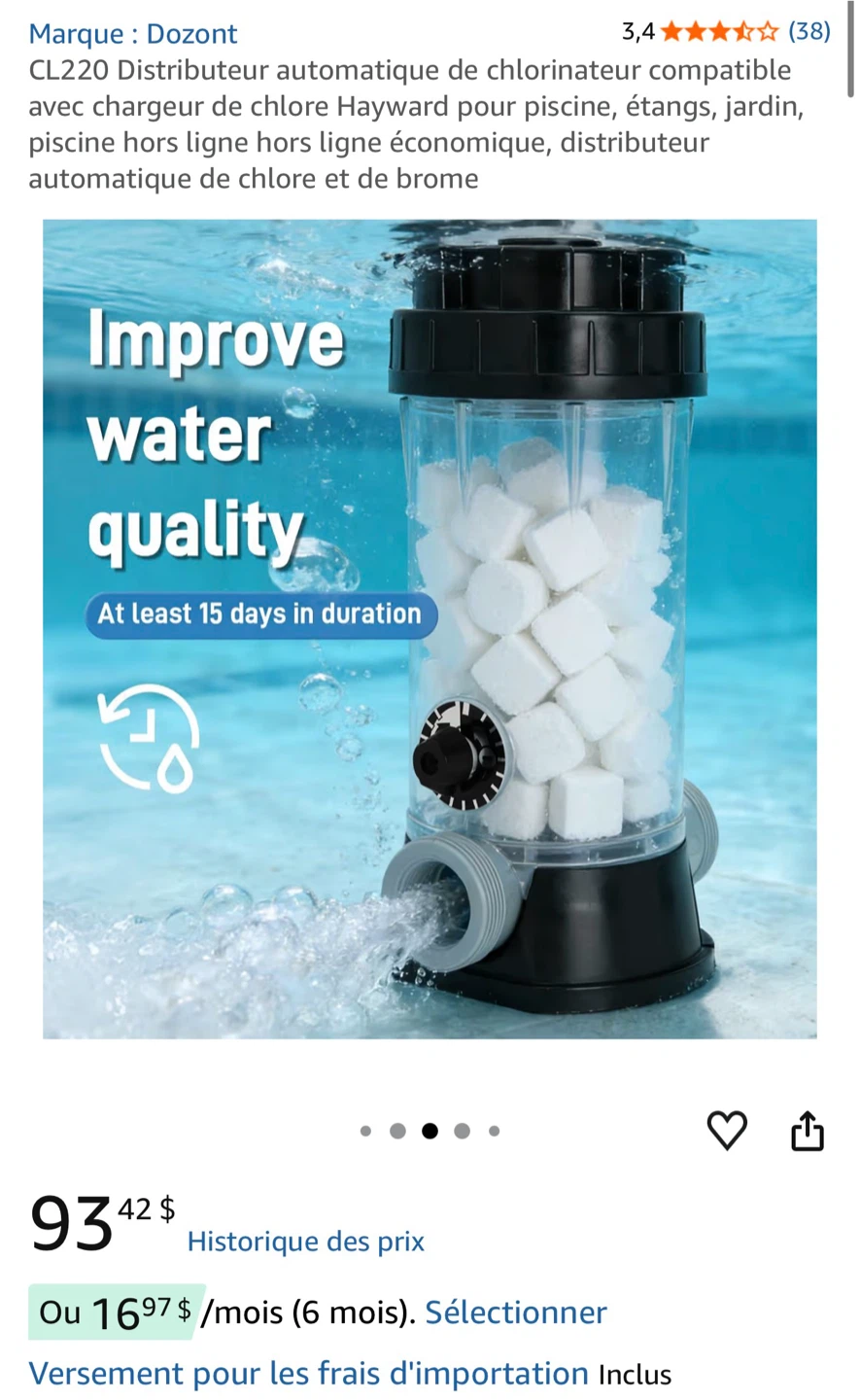 Distributeur automatique de chlore pour piscine