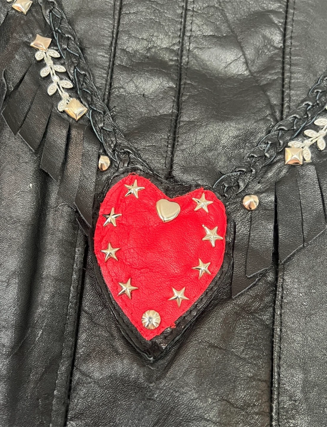 Custom Leather Vest Hearts Fringe Womens - photo 3