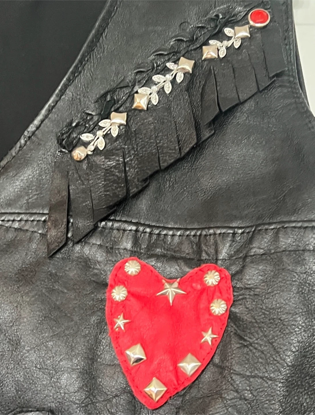 Custom Leather Vest Hearts Fringe Womens - photo 4